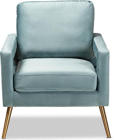 Wholesale Interiors Accent Chairs - Leland Glam and Luxe Light Blue Velvet Fabric Upholstered and Gold Finished Armchair