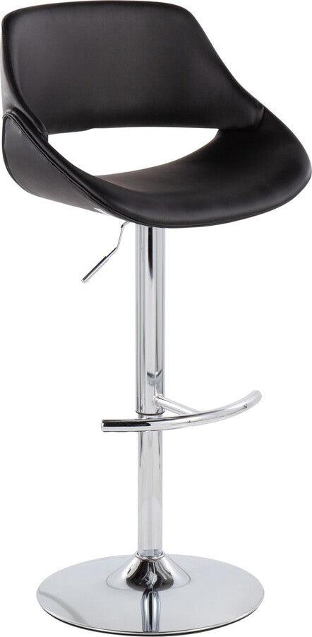 Lumisource Barstools - Fabrico Adjustable Bar Stool In Chrome With Rounded T Footrest & Black Faux Leather (Set of 2)