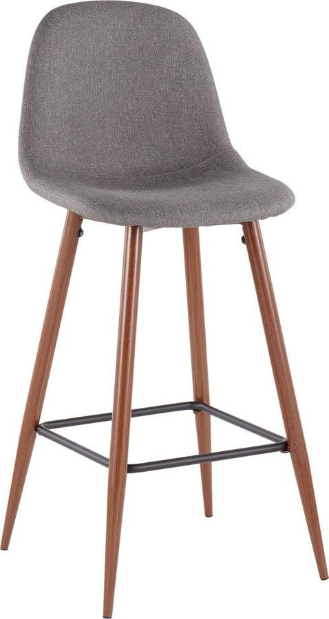 Lumisource Barstools - Pebble Mid-Century Modern Barstool in Walnut Metal and Charcoal Fabric - Set of 2