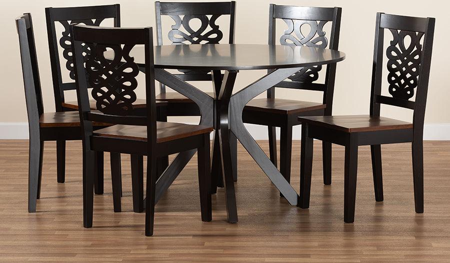 Wholesale Interiors Dining Sets - Liese Two-Tone Dark Brown and Walnut Brown Finished Wood 7-Piece Dining Set