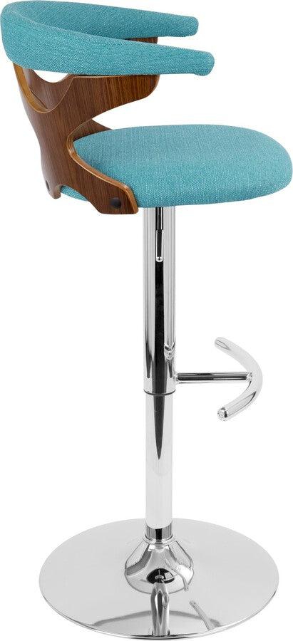 Lumisource Barstools - Gardenia Adjustable Barstool With Swivel In Chrome, Walnut Wood & Teal Fabric (Set of 2)