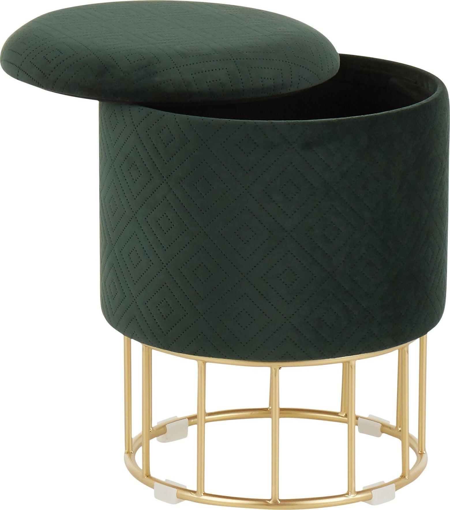 Lumisource Ottomans & Stools - Canary Contemporary Ottoman Gold Metal & Green Velvet