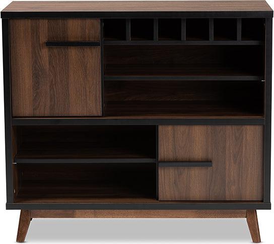 Wholesale Interiors Bar Units & Wine Cabinets - Margo Mid-Century Modern Brown and Black Finished Wood Wine Storage Cabinet