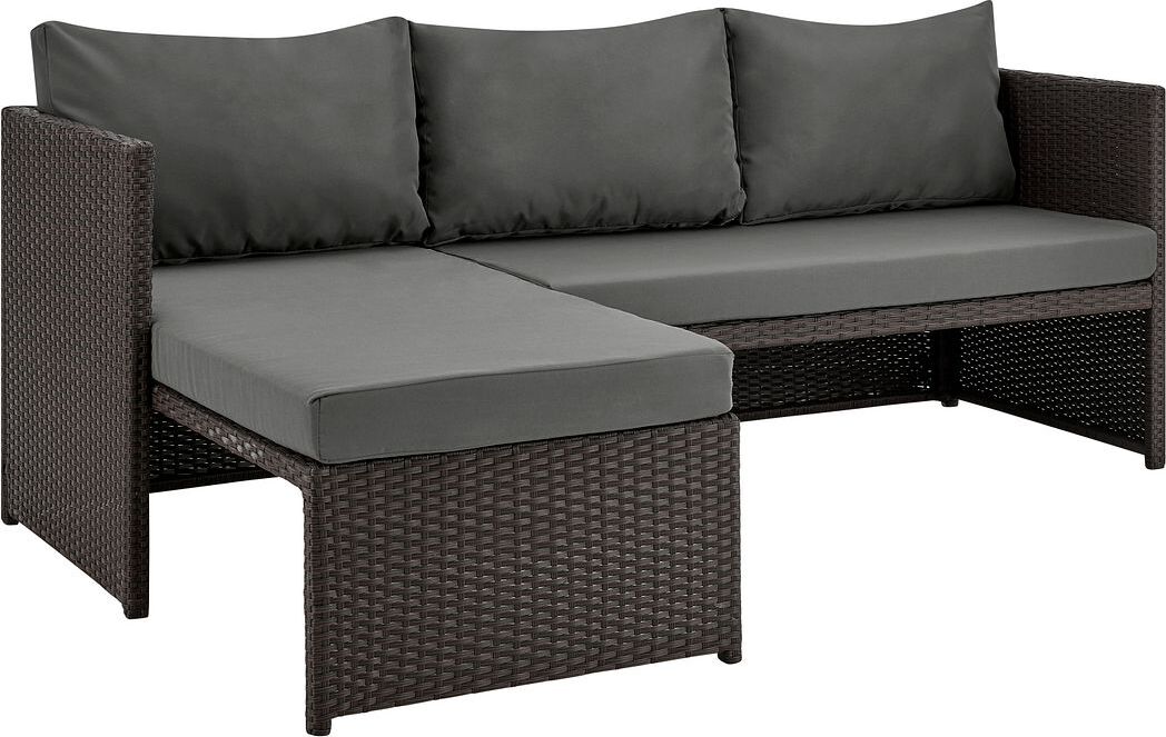 Manhattan Comfort Outdoor Conversation Sets - Menton Patio 2-Seater and Lounge Chair with Coffee Table with Grey Cushions