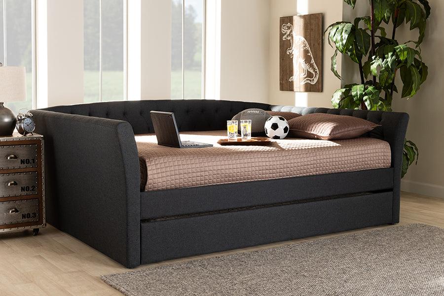 Wholesale Interiors Daybeds - Delora Modern and Contemporary Dark Grey Fabric Upholstered Queen Size Daybed