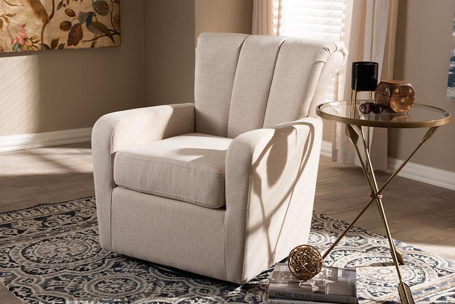 Wholesale Interiors Accent Chairs - Rayner Modern And Contemporary Beige Fabric Upholstered Swivel Chair
