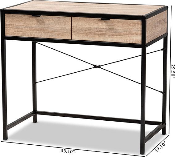 Wholesale Interiors Desks - Grayer Modern Industrial Natural Brown Finished Wood and Black Metal 2-Drawer Desk