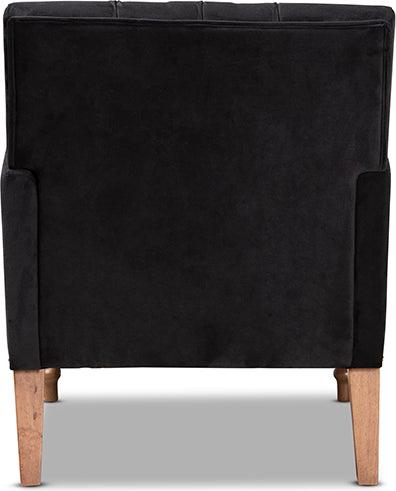 Wholesale Interiors Accent Chairs - Eri Contemporary Glam and Luxe Black Velvet and Walnut Brown Wood Armchair