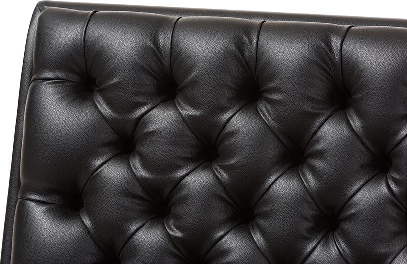 Wholesale Interiors Accent Chairs - Annetha Mid-Century Modern Black Faux Leather Walnut Wood Lounge Chair