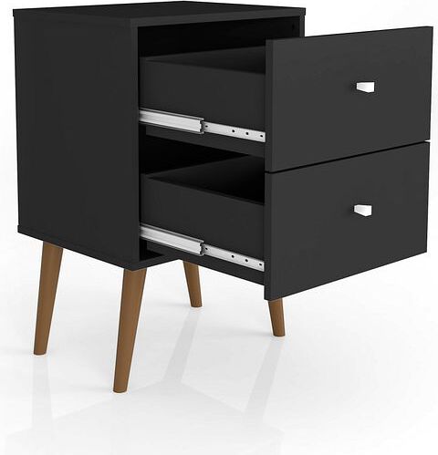 Manhattan Comfort Nightstands & Side Tables - Liberty Mid-Century - Modern Nightstand 2.0 with 2 Full Extension Drawers in Black