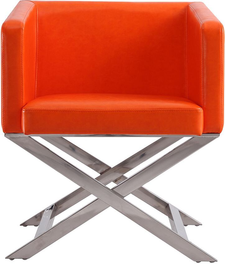 Manhattan Comfort Accent Chairs - Hollywood Orange and Polished Chrome Faux Leather Lounge Accent Chair (Set of 2)