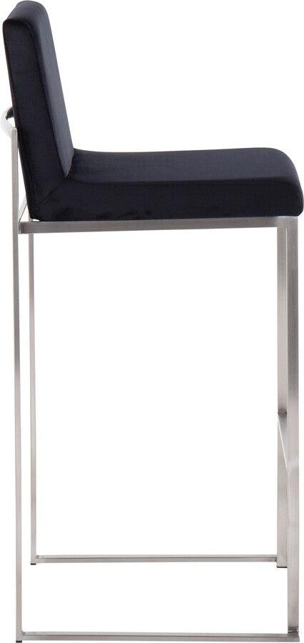 Lumisource Barstools - Fuji High Back Barstool In Stainless Steel & Black Velvet (Set of 2)