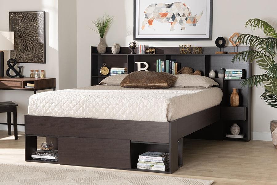 Wholesale Interiors Beds - Dexton Modern and Contemporary Dark Brown Wood Queen Size Platform Storage Bed
