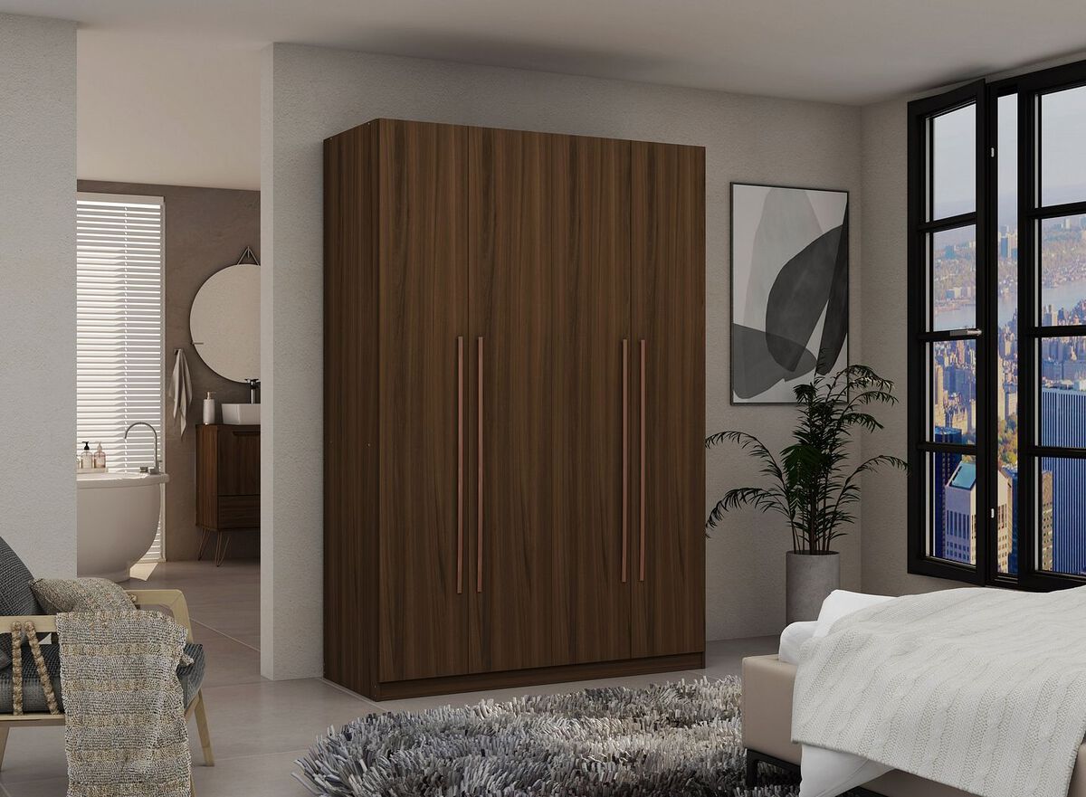 Manhattan Comfort Cabinets & Wardrobes - Gramercy Modern 2-Section Freestanding Wardrobe Armoire Closet in Brown