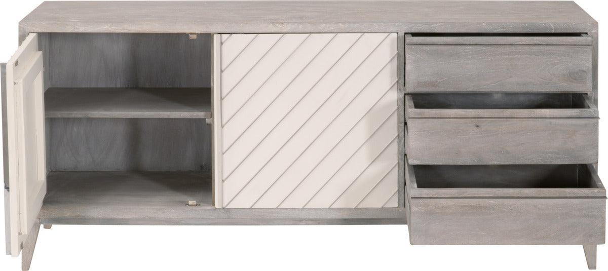 Essentials For Living TV & Media Units - Rocca Media Sideboard Light Brushed Gray Mango, White Concrete, Stainless Steel