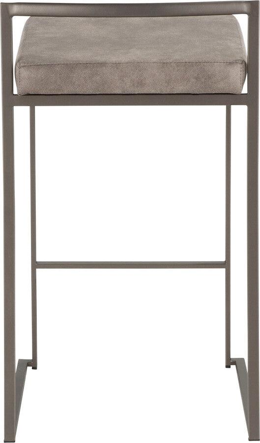 Lumisource Barstools - Fuji Industrial Stackable Counter Stool in Antique with Stone Cowboy Fabric Cushion - Set of 2