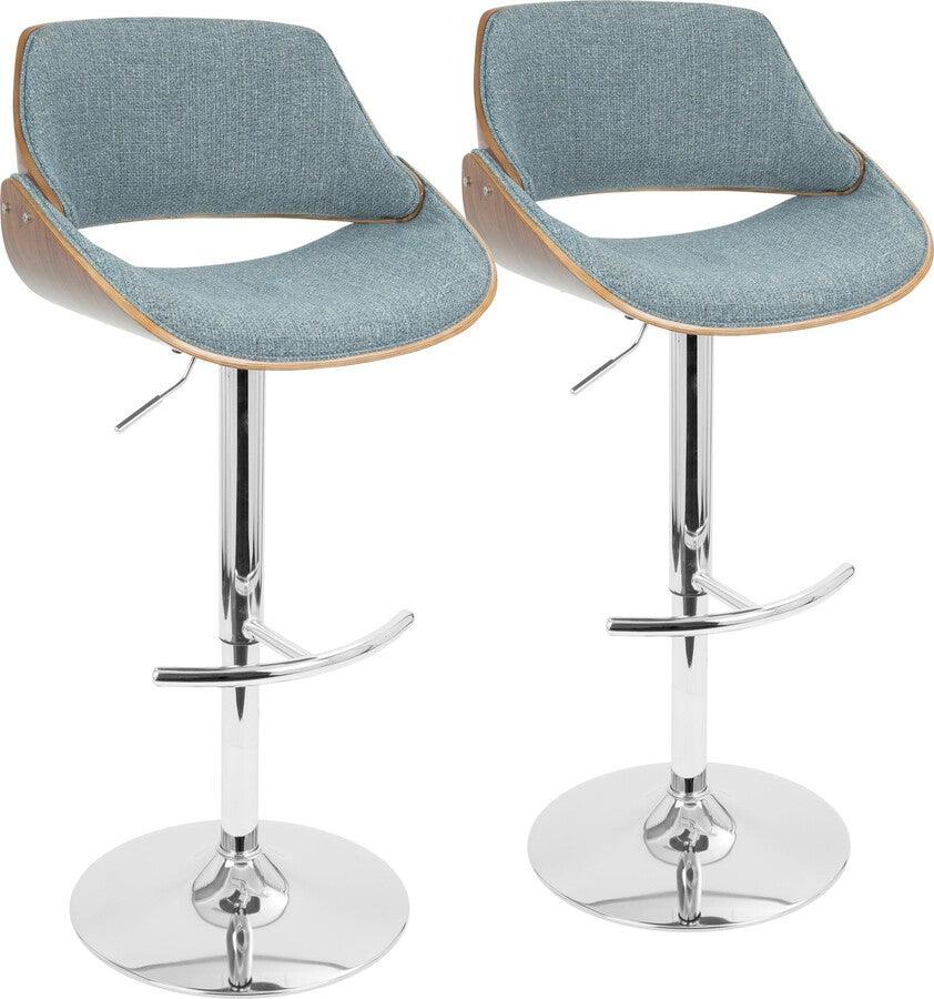 Lumisource Barstools - Fabrizzi Adjustable Barstool With Swivel In Walnut & Blue Fabric (Set of 2)