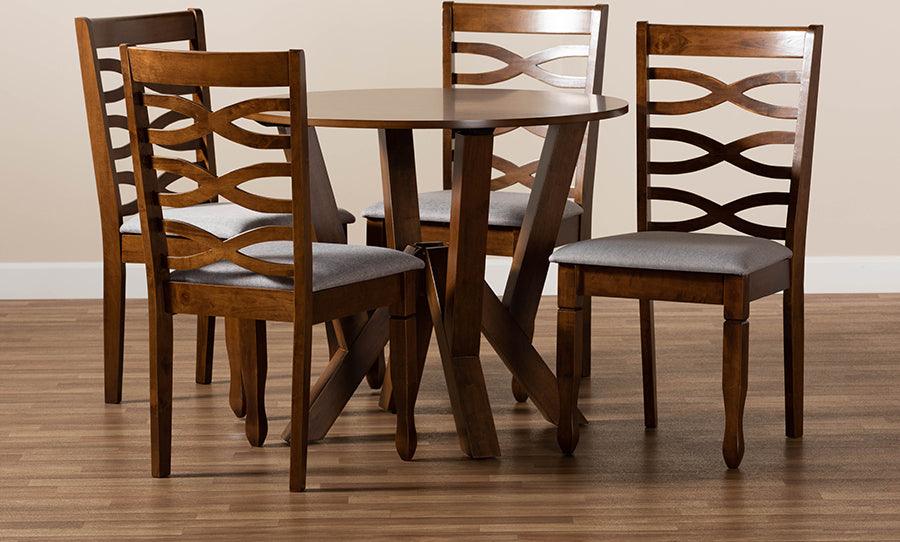 Wholesale Interiors Dining Sets - Ariane Grey Fabric Upholstered and Walnut Brown Finished Wood 5-Piece Dining Set