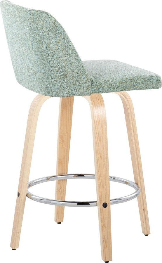 Lumisource Barstools - Toriano 26" Fixed Height Counter Stool With Swivel In Natural Wood & Light Green (Set of 2)