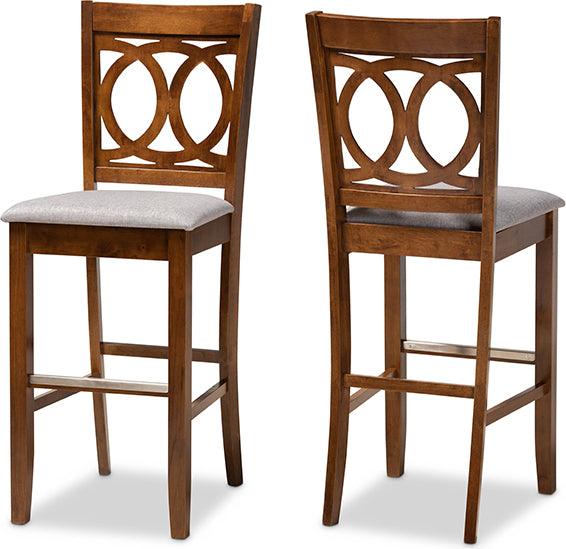 Wholesale Interiors Barstools - Carson Modern and Contemporary Grey Fabric Upholstered and Walnut Brown Finished Wood