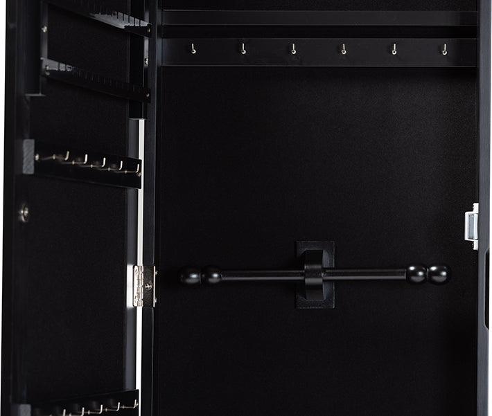 Wholesale Interiors Cabinets & Wardrobes - Pontus Modern and Contemporary Black Wood Wall-Mountable Jewelry Armoire with Mirror