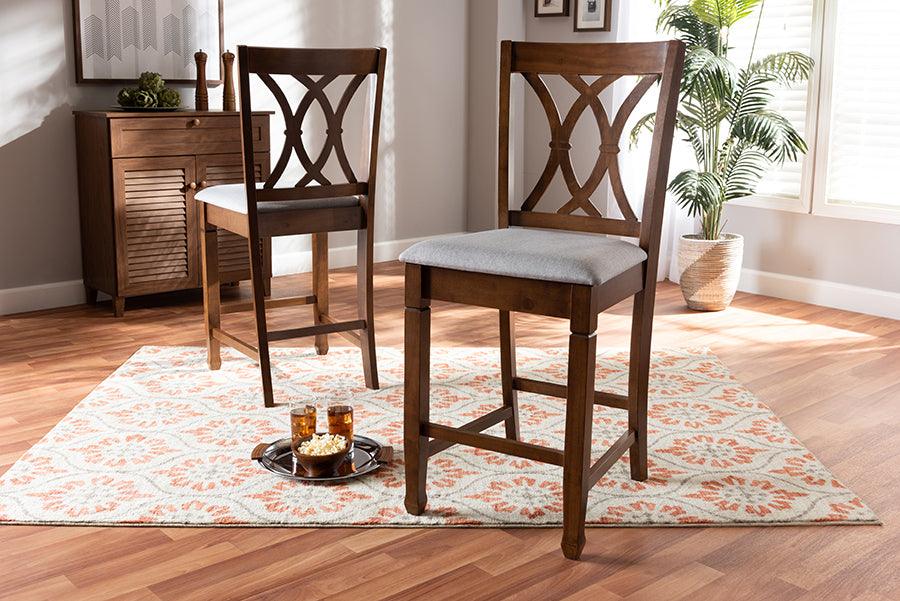 Wholesale Interiors Barstools - Reneau Contemporary Grey Fabric Brown 2-Piece Wood Counter Height Pub Chair Set