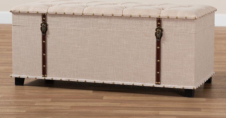 Wholesale Interiors Ottomans & Stools - Kyra Modern and Contemporary Beige Fabric Upholstered Storage Trunk Ottoman