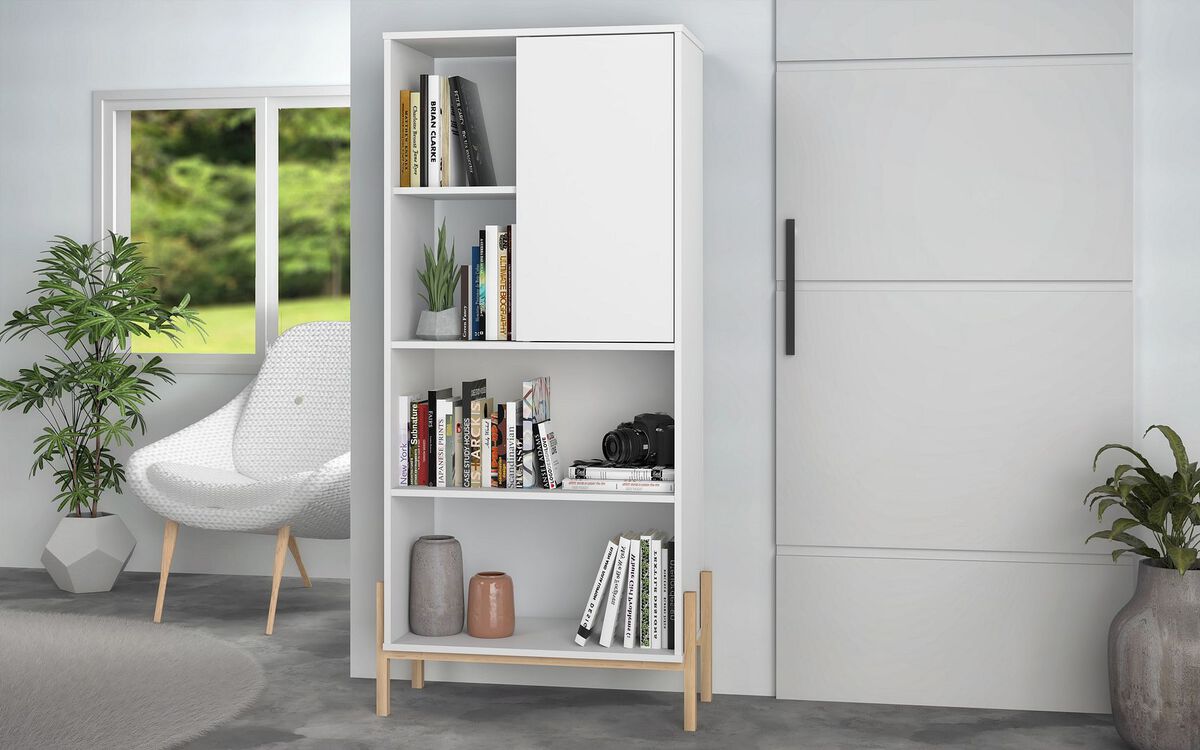 Manhattan Comfort Bookcases & Display Units - Bowery Bookcase with 5 Shelves in White and Oak