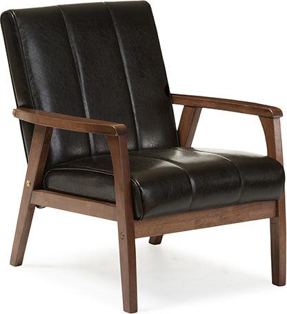 Wholesale Interiors Accent Chairs - Nikko Mid-century Modern Scandinavian Style Black Faux Leather Wooden Lounge Chair