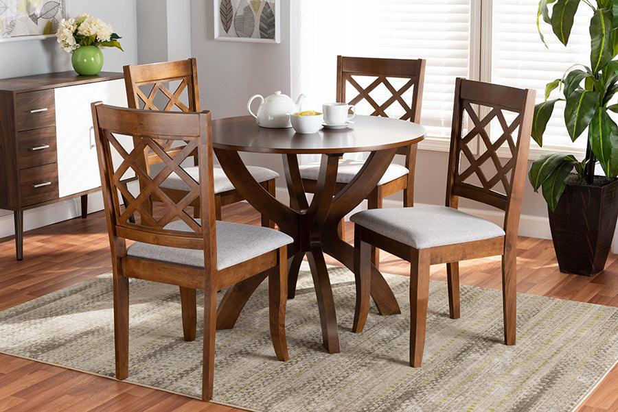 Wholesale Interiors Dining Sets - Beth Grey Fabric Upholstered and Walnut Brown Finished Wood 5-Piece Dining Set