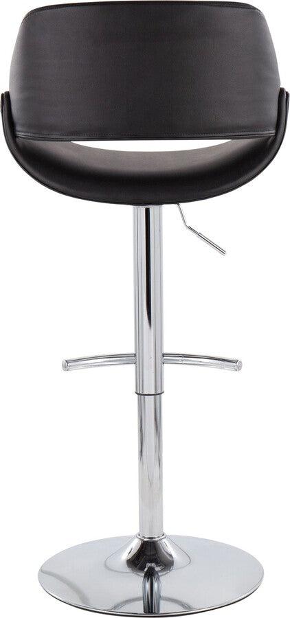 Lumisource Barstools - Fabrico Adjustable Bar Stool In Chrome With Rounded T Footrest & Black Faux Leather (Set of 2)