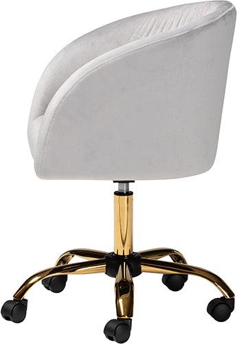 Wholesale Interiors Task Chairs - Ravenna Contemporary Glam and Luxe Grey Velvet Fabric and Gold Metal Swivel Office Chair