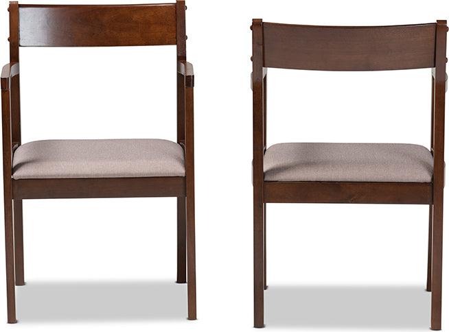 Wholesale Interiors Dining Chairs - Helene Mid-Century Warm Grey Fabric and Dark Brown Finished Wood 2-Piece Dining Chair Set