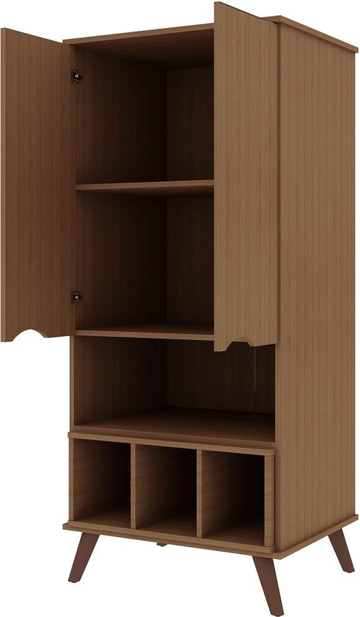 Manhattan Comfort Buffets & Cabinets - Hampton 26.77 Display Cabinet 6 Shelves and Solid Wood Legs in Maple Cream