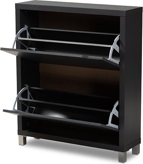 Wholesale Interiors Shoe Storage - Simms Contemporary Dark Grey Wood Shoe Storage Cabinet with 4 Fold-Out Racks