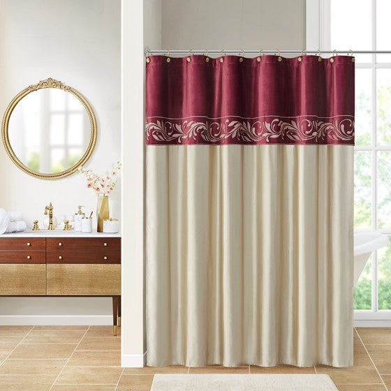 Olliix.com Shower Curtains - Embroidery Shower Curtain Red/Champagne