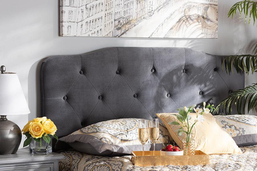 Wholesale Interiors Headboards - Gregory Grey Velvet Fabric Upholstered King Size Headboard