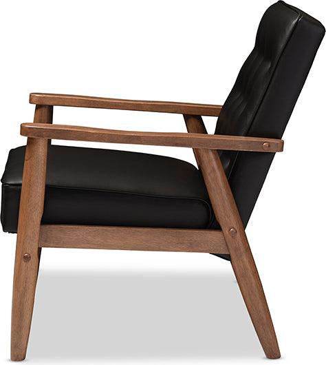 Wholesale Interiors Accent Chairs - Sorrento Mid-Century Retro Modern Black Faux Leather Upholstered Wooden Lounge Chair