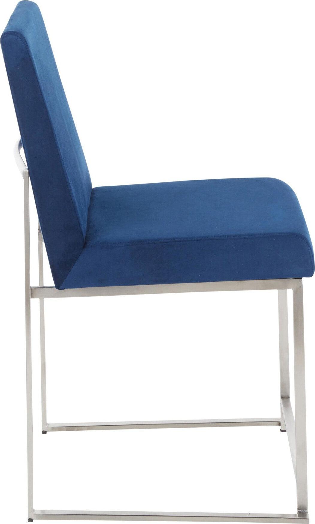 Lumisource Dining Chairs - High Back Fuji Contemporary Dining Chair in Stainless Steel and Blue Velvet (Set of 2)