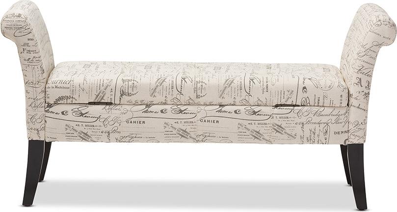Wholesale Interiors Benches - Avignon Script-Patterned French Laundry Fabric Storage Ottoman Bench