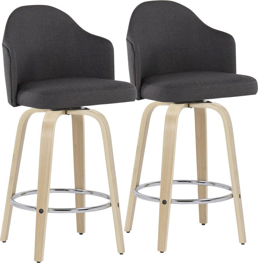 Lumisource Barstools - Ahoy Fixed-Height Counter Stool With Wood Legs & Round Chrome With Charcoal (Set of 2)