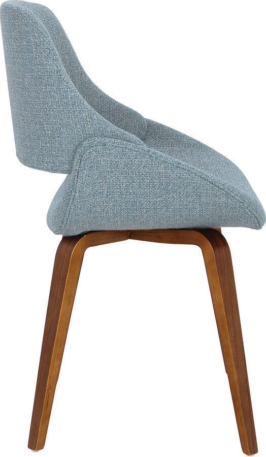 Lumisource Dining Chairs - Fabrico Mid-Century Modern Dining/Accent Chair in Walnut and Blue Noise Fabric - Set of 2