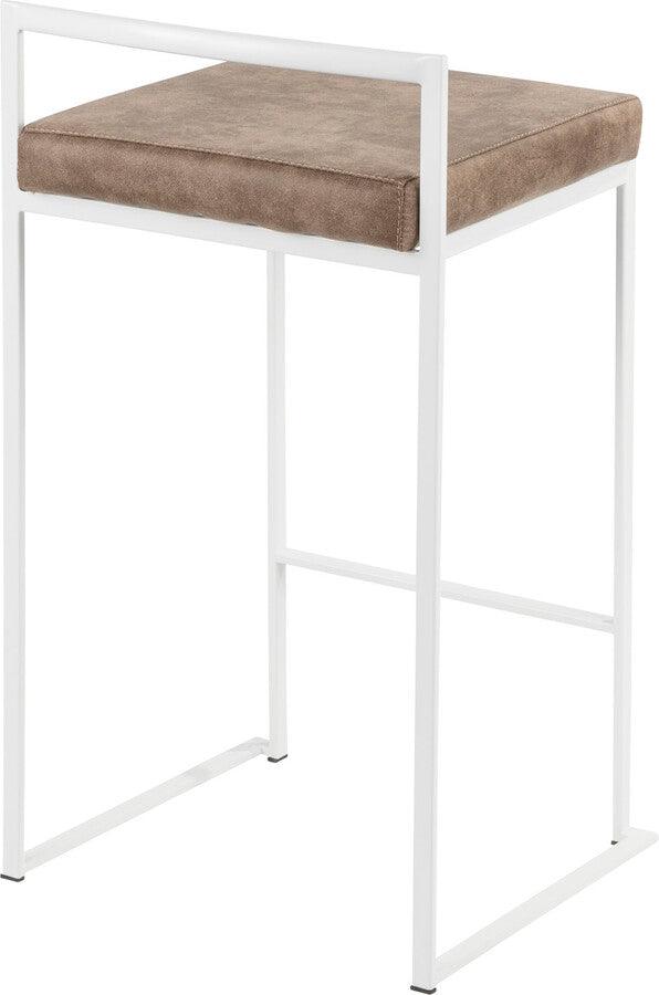 Lumisource Barstools - Fuji Contemporary Stackable Counter Stool in White with Brown Cowboy Fabric Cushion - Set of 2