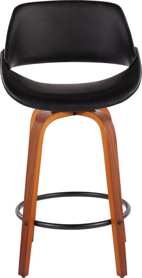 Lumisource Barstools - Fabrico Fixed-Height Counter Stool In Walnut Wood With Round Black & Black Faux Leather (Set of 2)