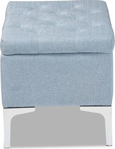 Wholesale Interiors Ottomans & Stools - Mabel Light Blue Fabric Upholstered and Silver Finished Metal Storage Ottoman