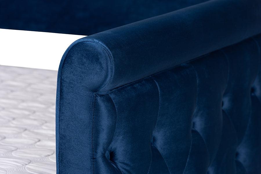 Wholesale Interiors Daybeds - Amaya Modern and Contemporary Blue Velvet Queen Size Daybed with Trundle