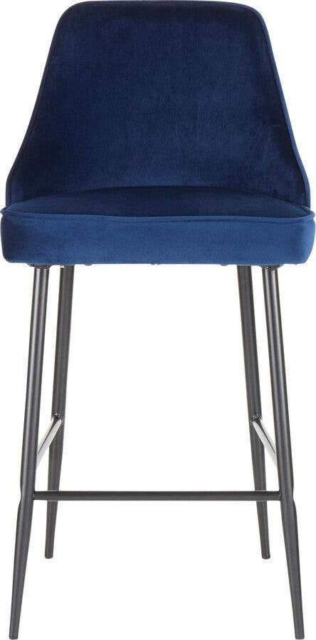 Lumisource Barstools - Marcel Contemporary Counter Stool in Black Metal and Navy Blue Velvet - Set of 2