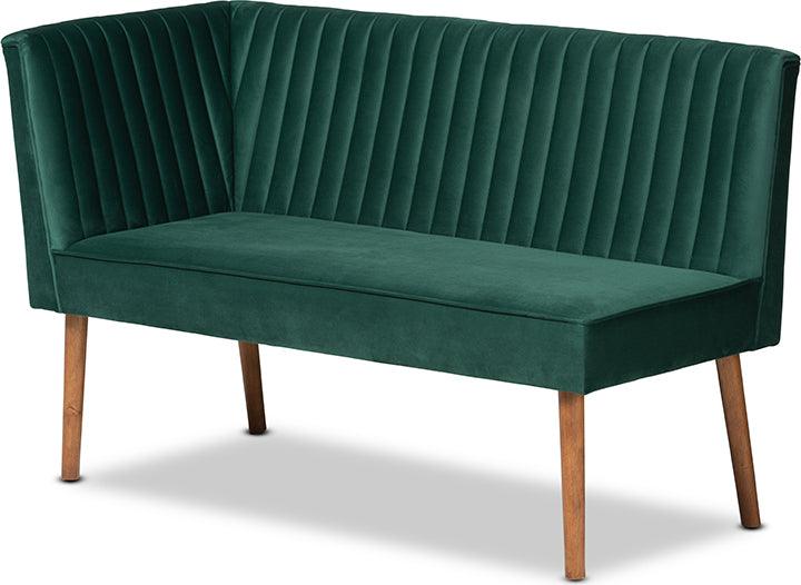 Wholesale Interiors Benches - Alvis Emerald Green Velvet Upholstered and Walnut Brown Wood 2-Piece Dining Nook Banquette Set