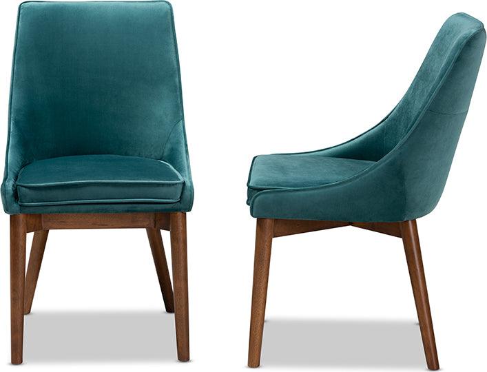 Wholesale Interiors Dining Chairs - Gilmore Contemporary Teal Velvet Brown Finished Wood 2-Piece Dining Chair Set