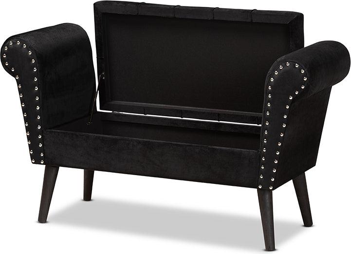 Wholesale Interiors Benches - Hanayo Contemporary Glam and Luxe Black Velvet Fabric Upholstered Black Finished Wood Bench